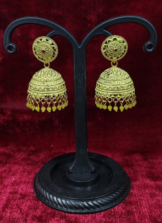 Yellow Heavy Jhumka Earrings