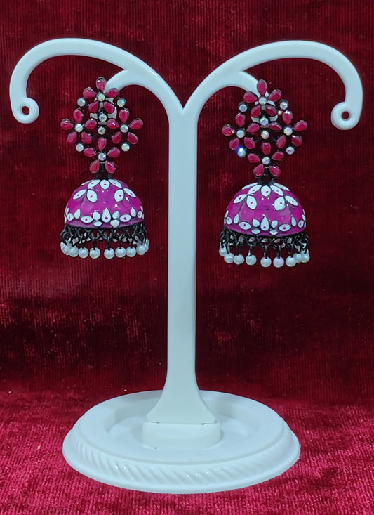 Magenta Heavy Jhumka Earrings