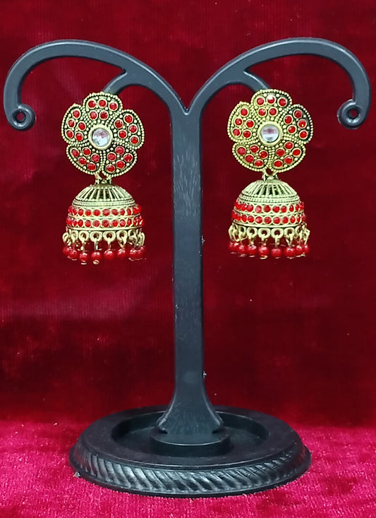Red Heavy Jhumka Earrings