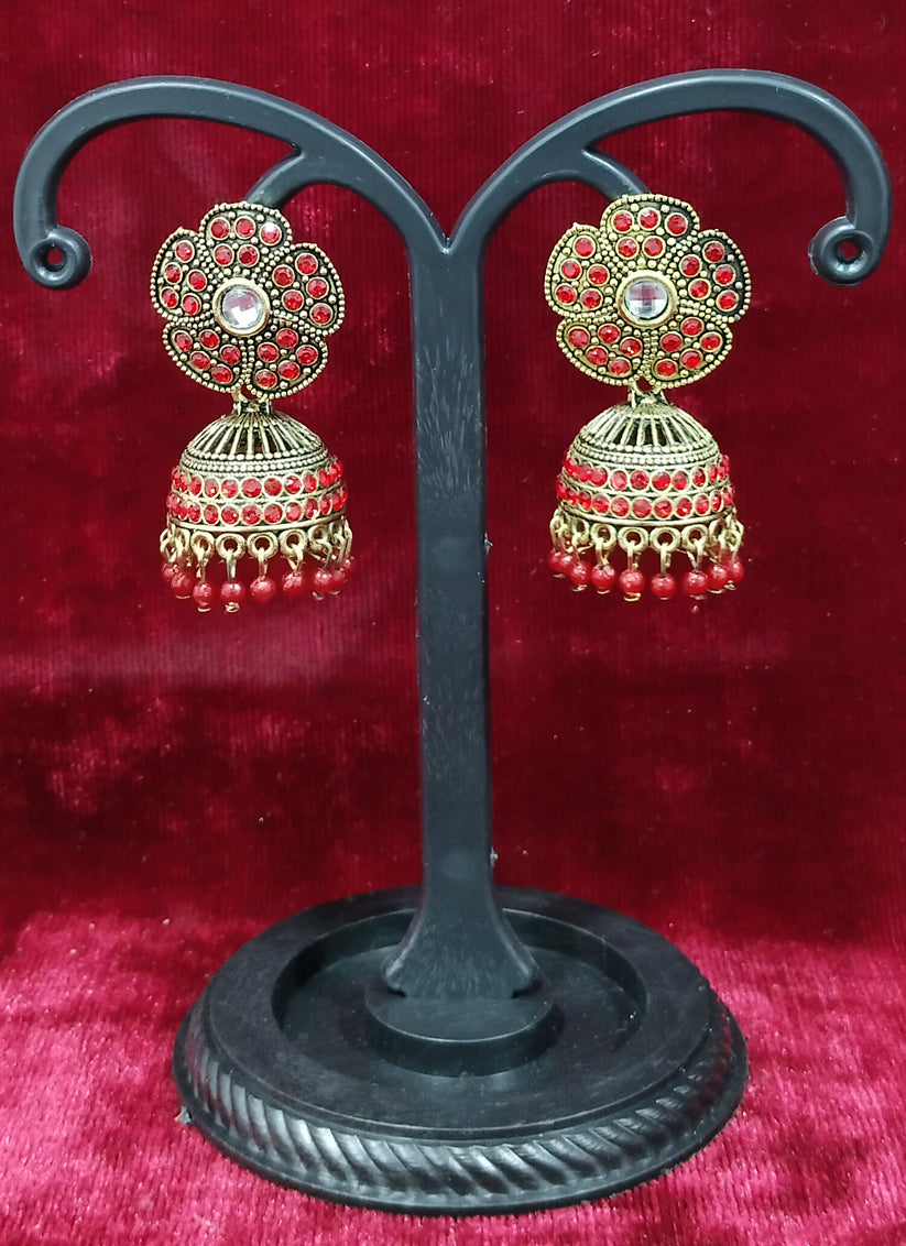 Red Heavy Jhumka Earrings