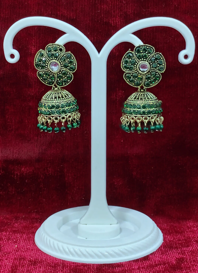Green Heavy Jhumka Earrings