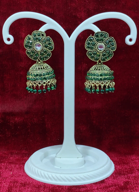 Green Heavy Jhumka Earrings
