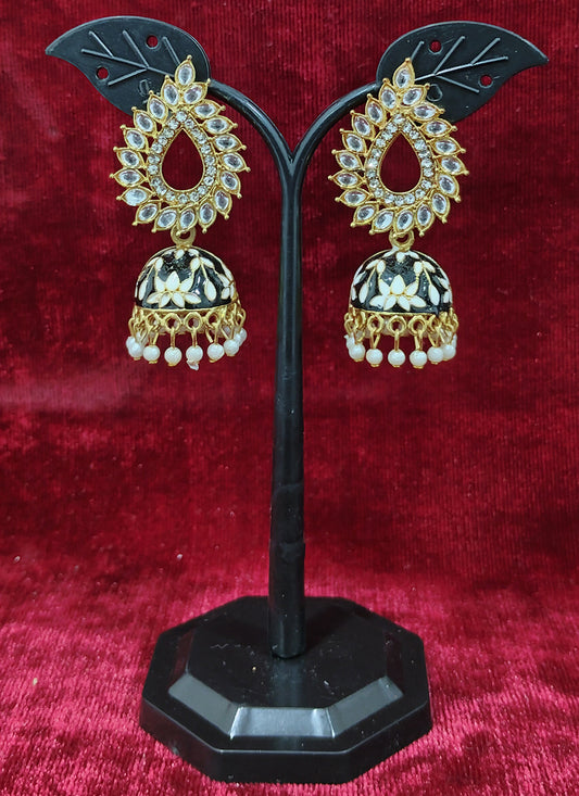 Black Kundan Jumkha Earrings