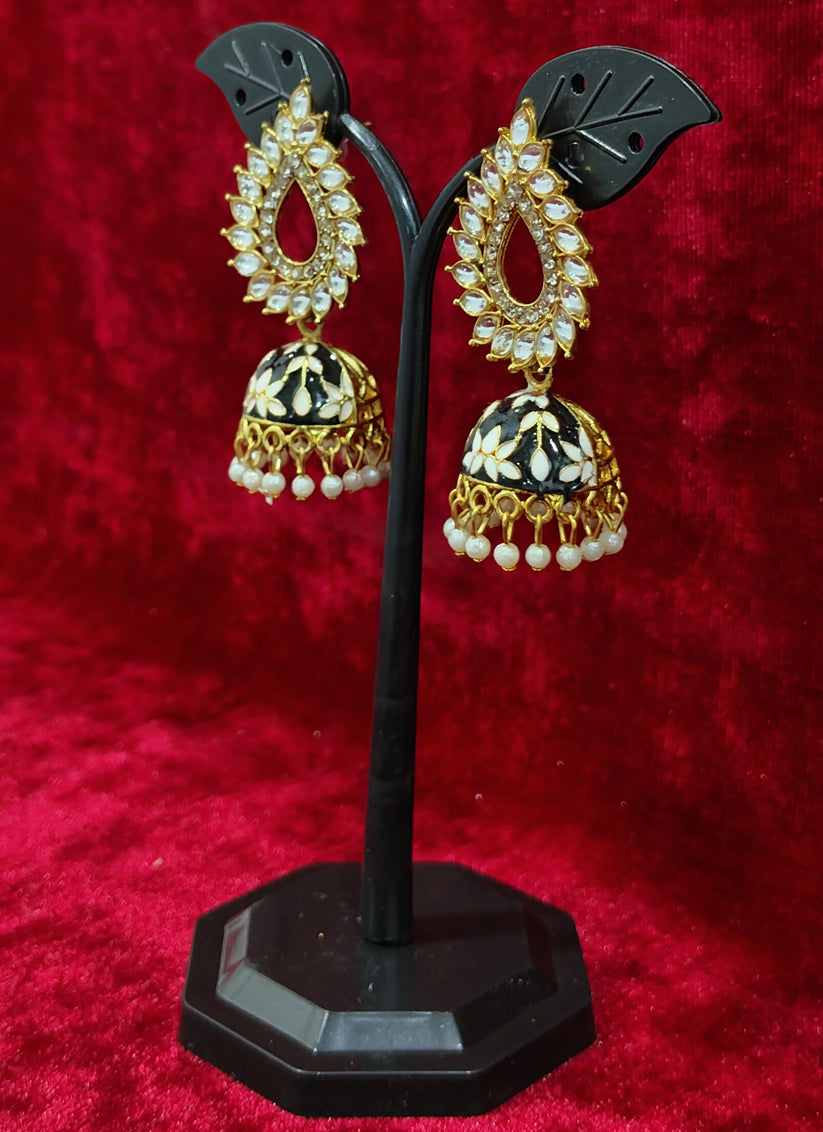 Black Kundan Jumkha Earrings