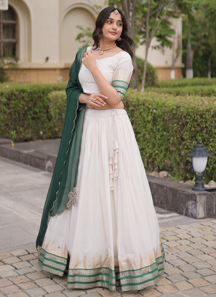 White Viscose Jacquard Designer Embroidered Chaniya Choli