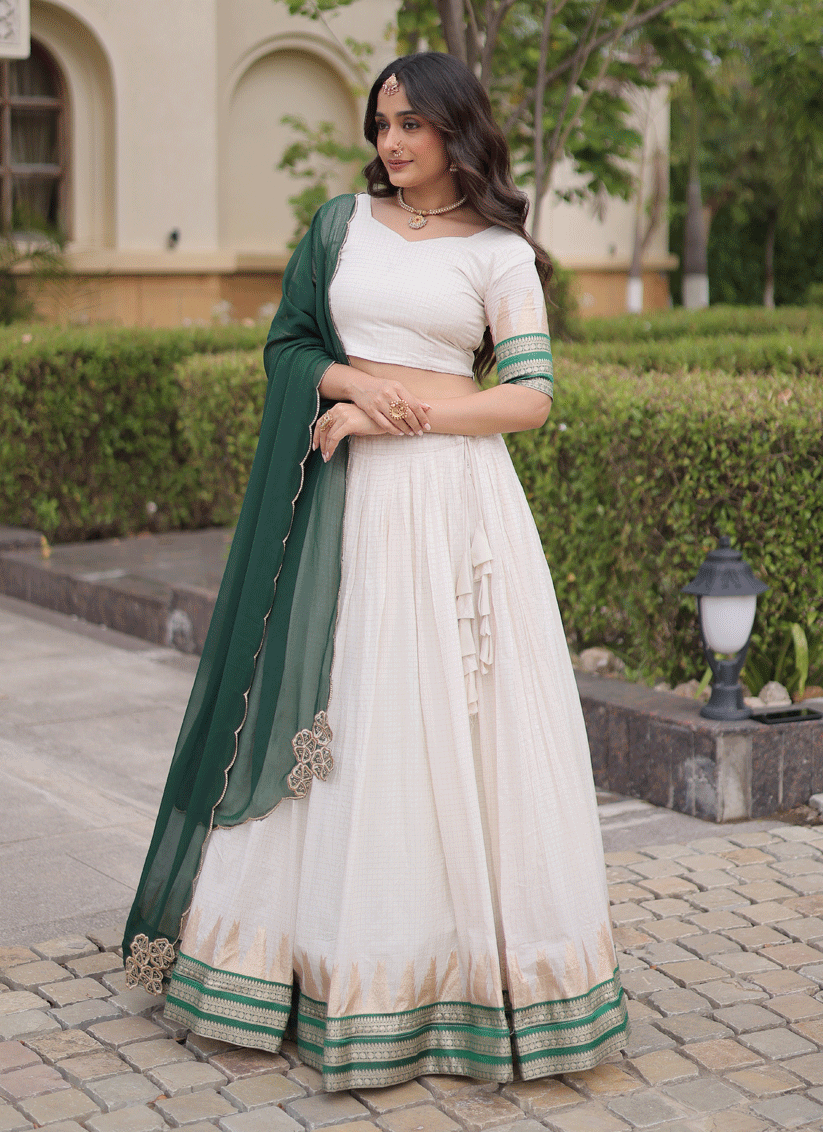 White Viscose Jacquard Designer Embroidered Chaniya Choli