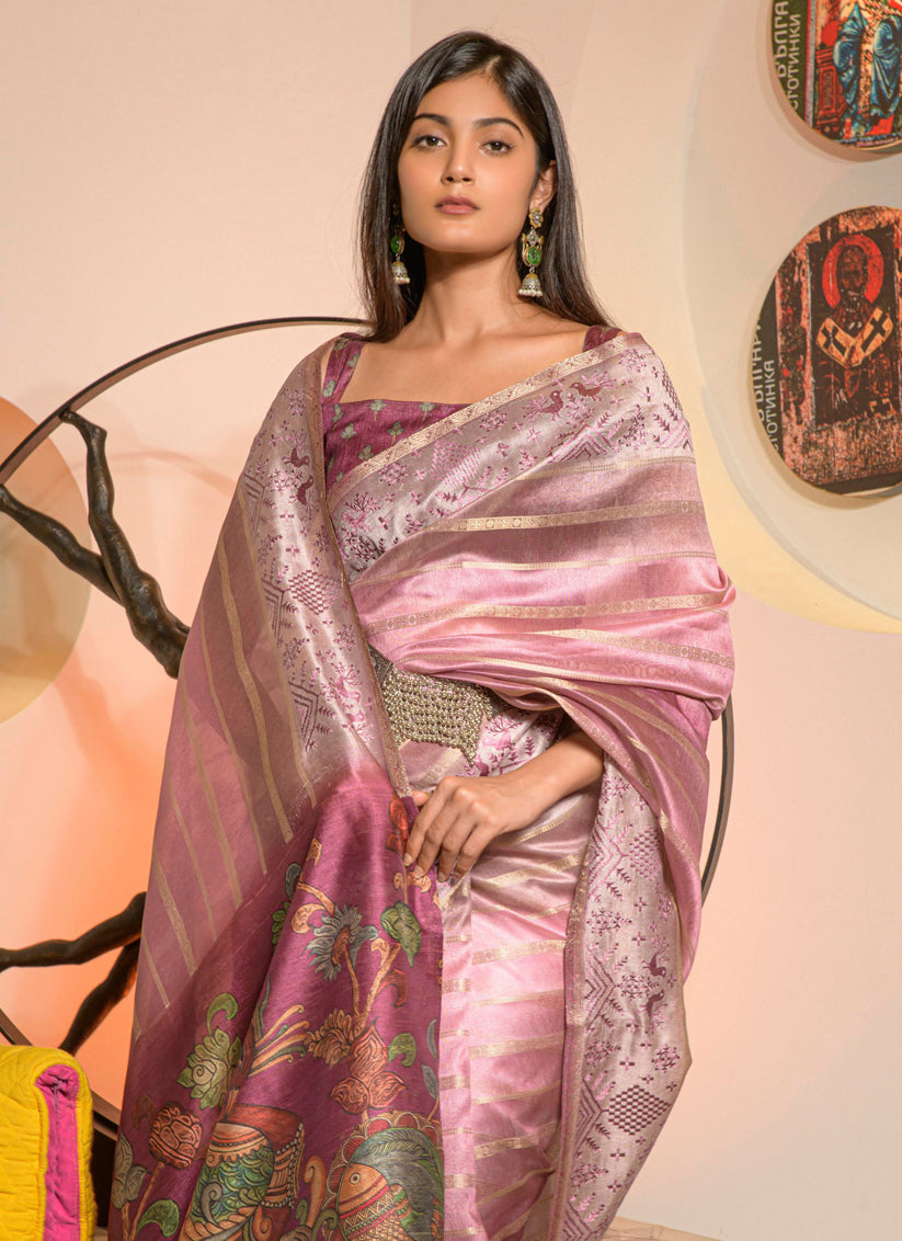 Multicolor Kora Silk Digital Print Saree