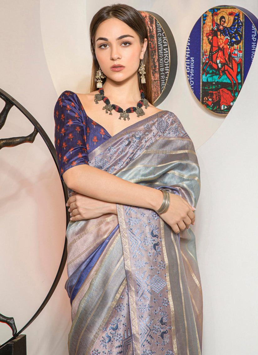 Multicolor Kora Silk Digital Print Saree