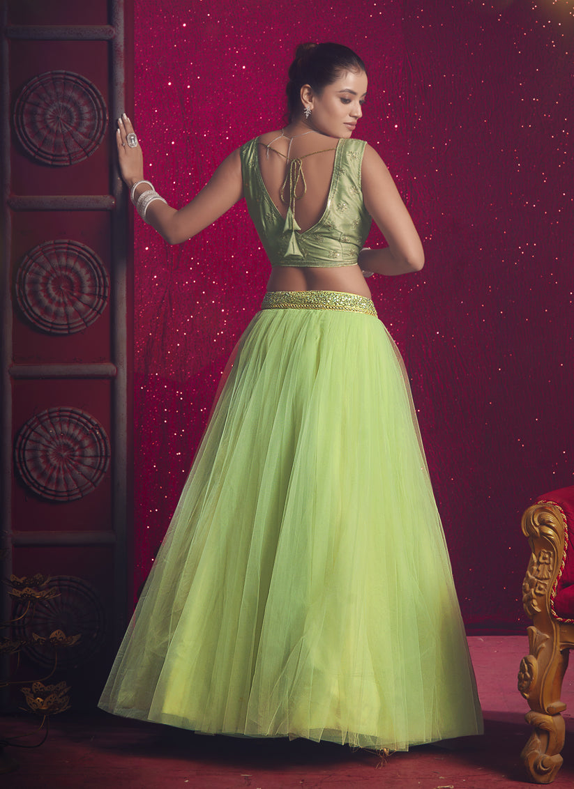 Spring Green Net Designer Wedding Lehenga Choli