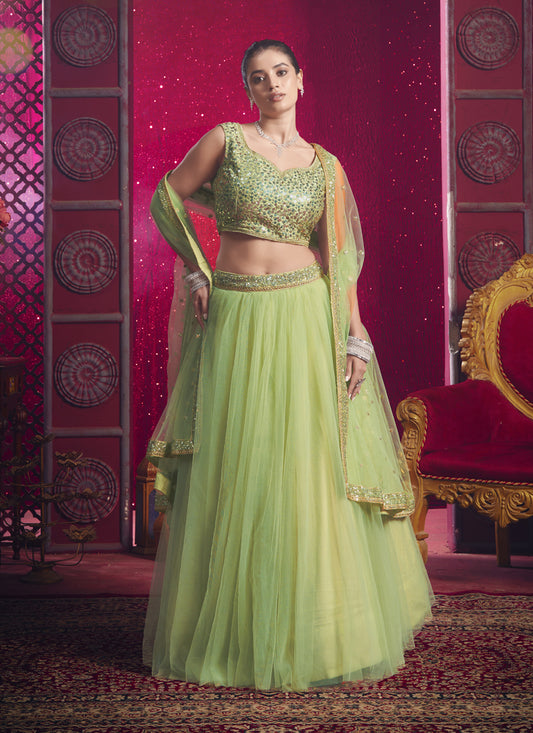 Spring Green Net Designer Wedding Lehenga Choli