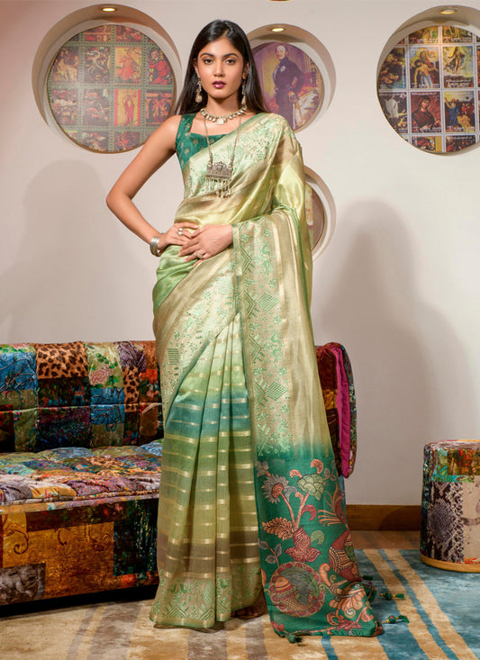 Multicolor Kora Silk Digital Print Saree