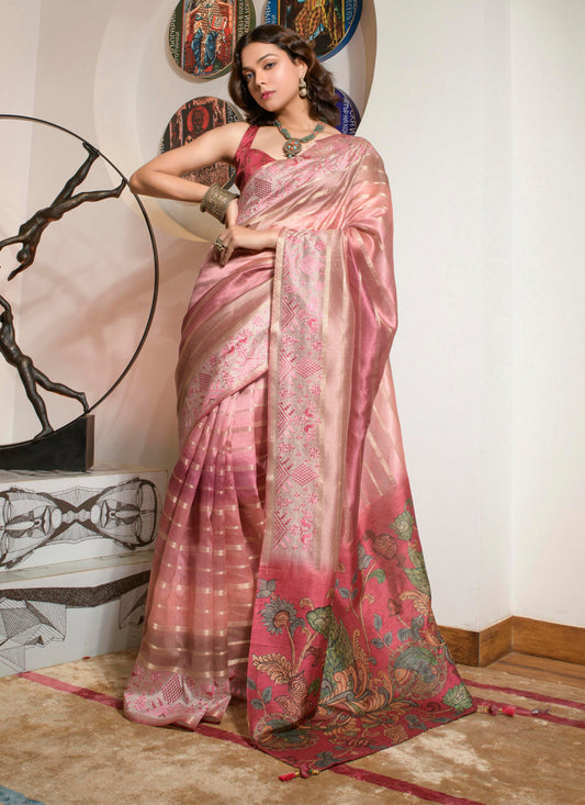 Multicolor Kora Silk Digital Print Saree