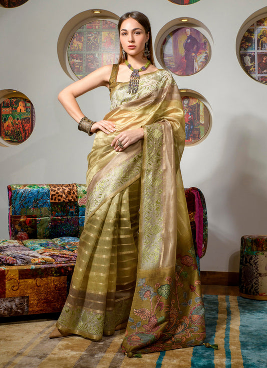 Multicolor Kora Silk Digital Print Saree