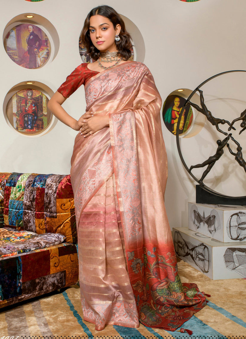 Multicolor Kora Silk Digital Print Saree