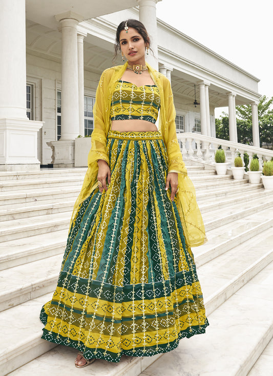 Multicolor Faux Georgette Embroidered Wedding Lehenga Choli