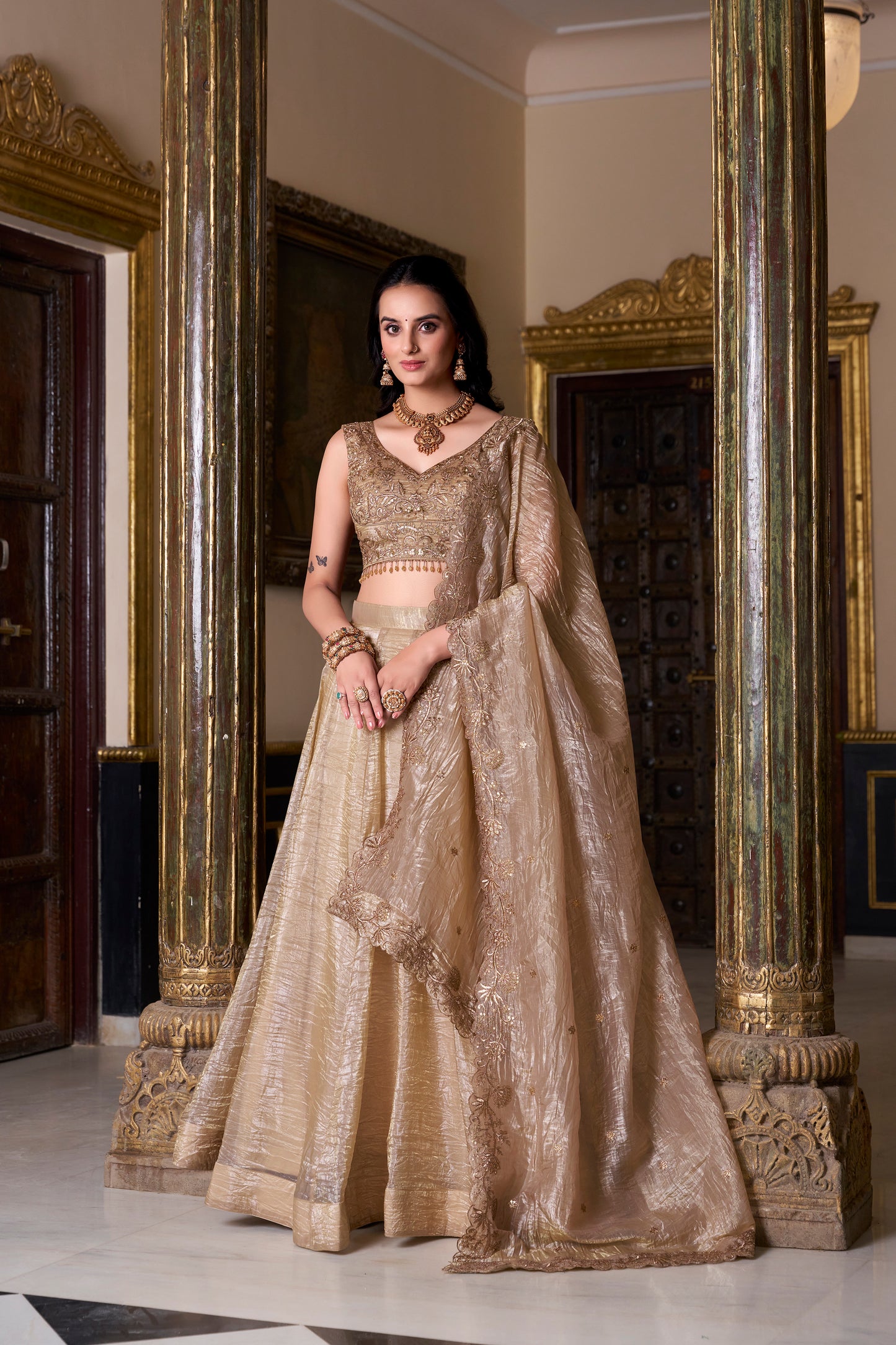 Exquisite Brown Organza Wedding Lehenga with Intricate Embroidered Blouse