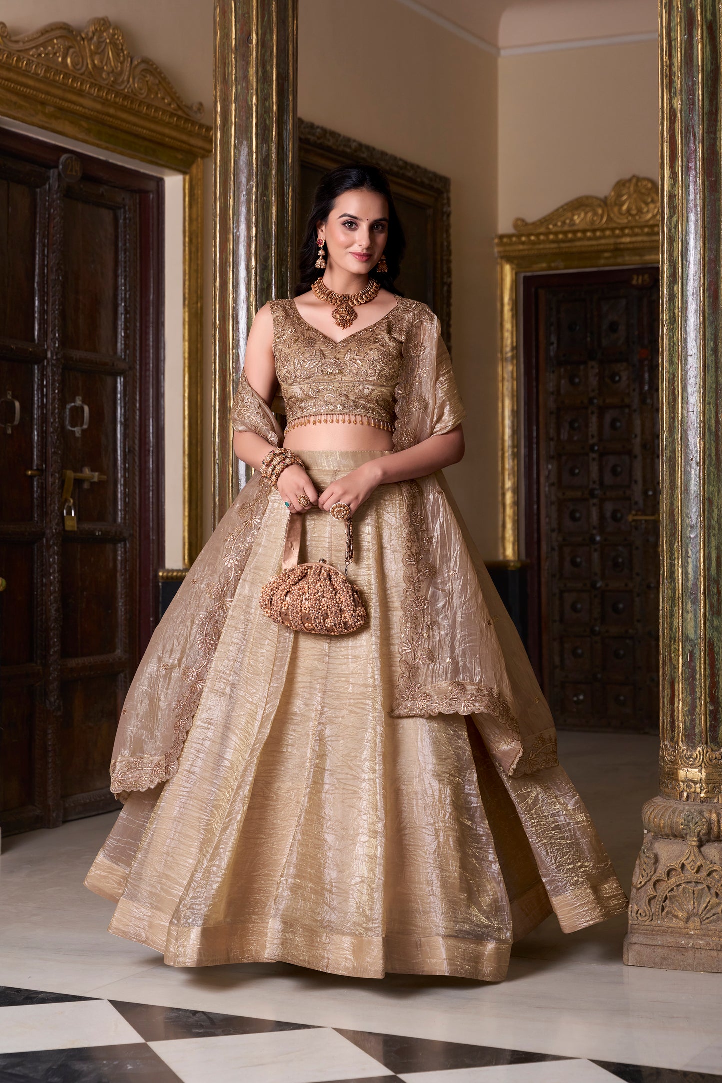 Exquisite Brown Organza Wedding Lehenga with Intricate Embroidered Blouse