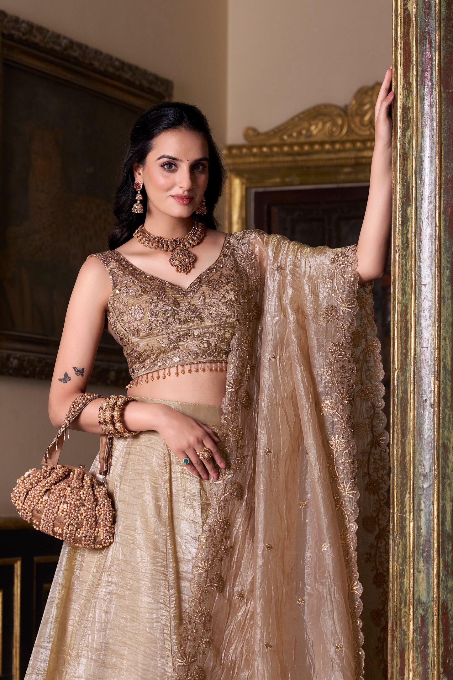 Exquisite Brown Organza Wedding Lehenga with Intricate Embroidered Blouse