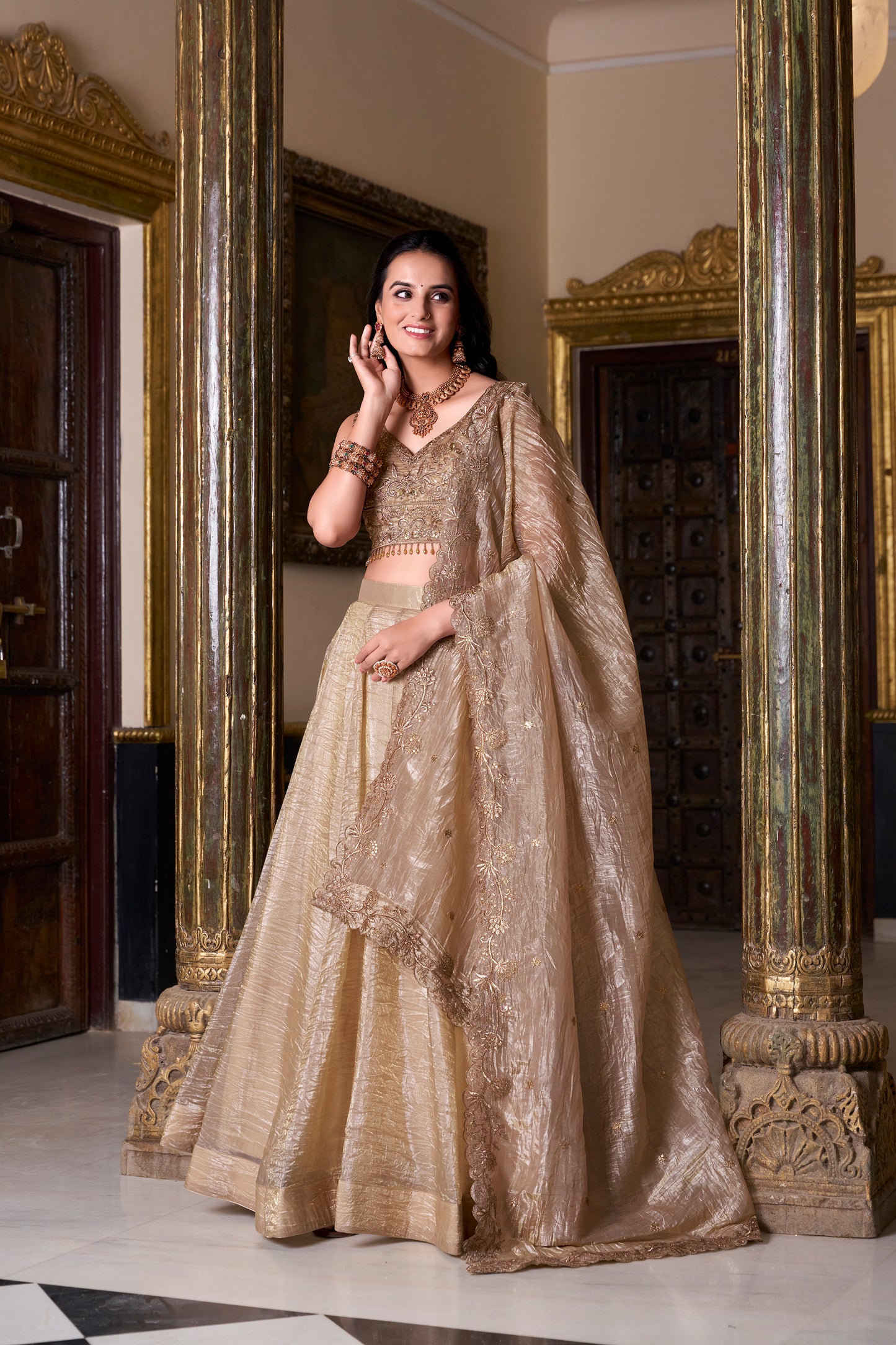 Exquisite Brown Organza Wedding Lehenga with Intricate Embroidered Blouse