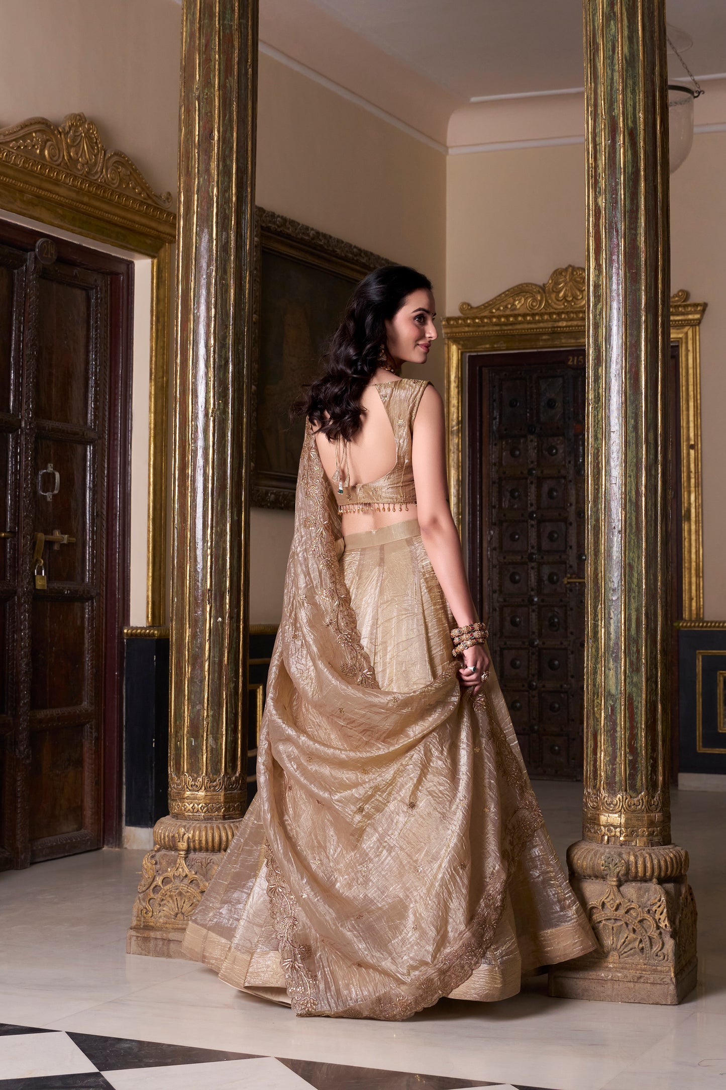 Exquisite Brown Organza Wedding Lehenga with Intricate Embroidered Blouse