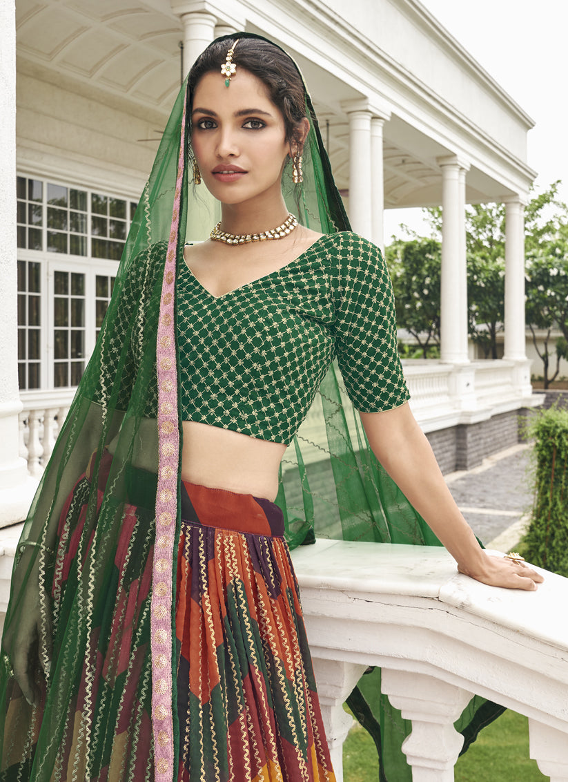 Multicolor Faux Georgette Embroidered Wedding Lehenga Choli