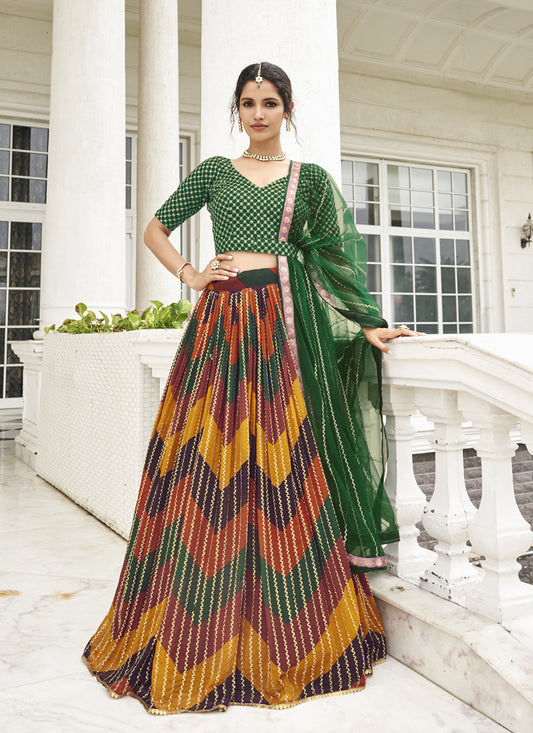 Multicolor Faux Georgette Embroidered Wedding Lehenga Choli