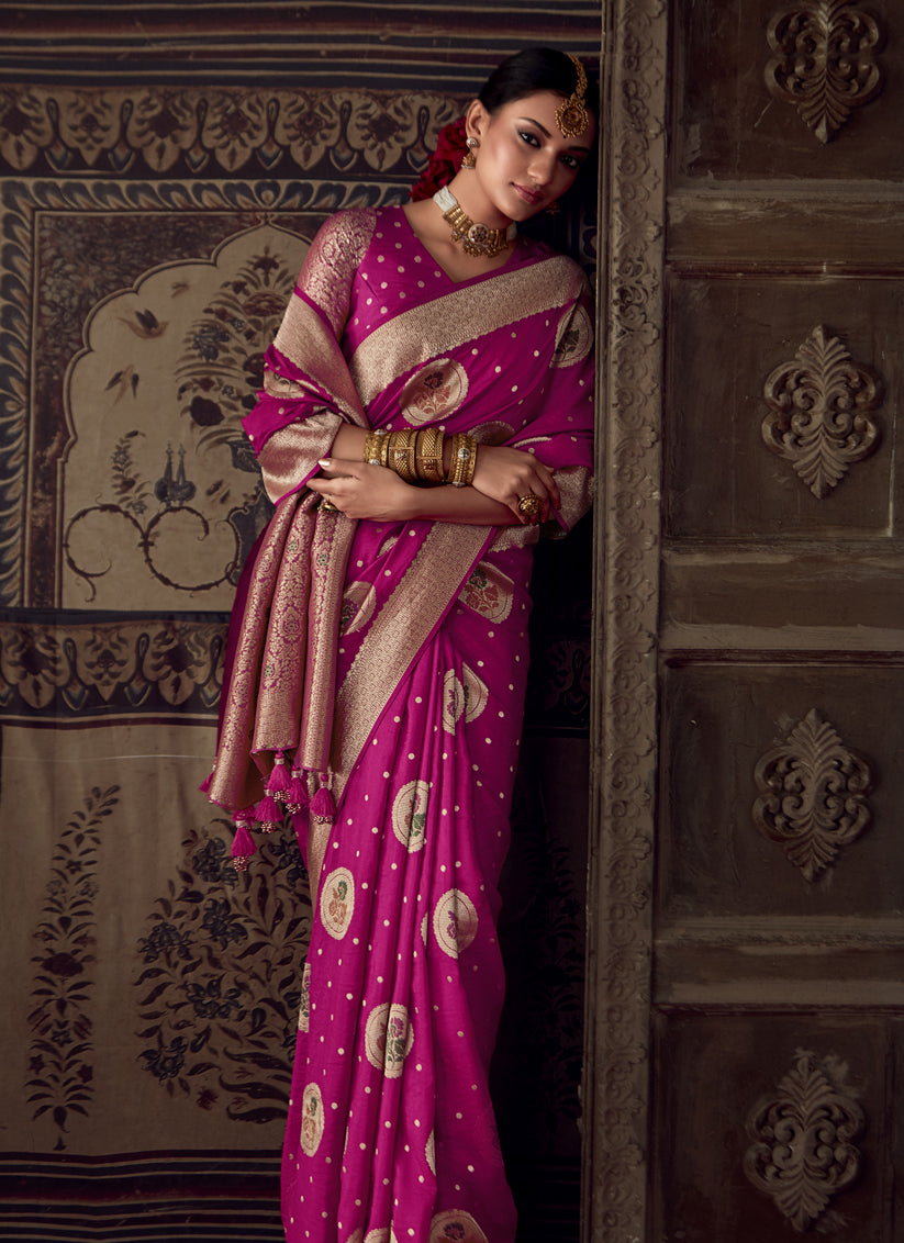 Rani Pink Banarasi Crepe Georgette Zari Woven Saree