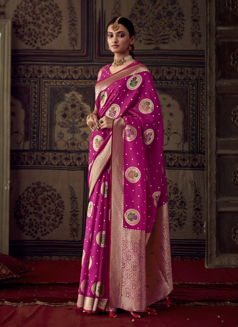 Rani Pink Banarasi Crepe Georgette Zari Woven Saree