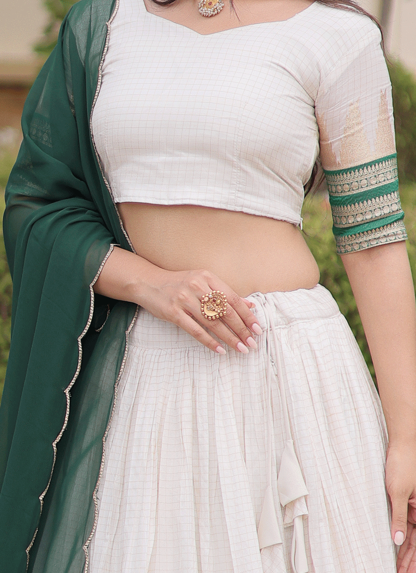 White Viscose Jacquard Designer Embroidered Chaniya Choli