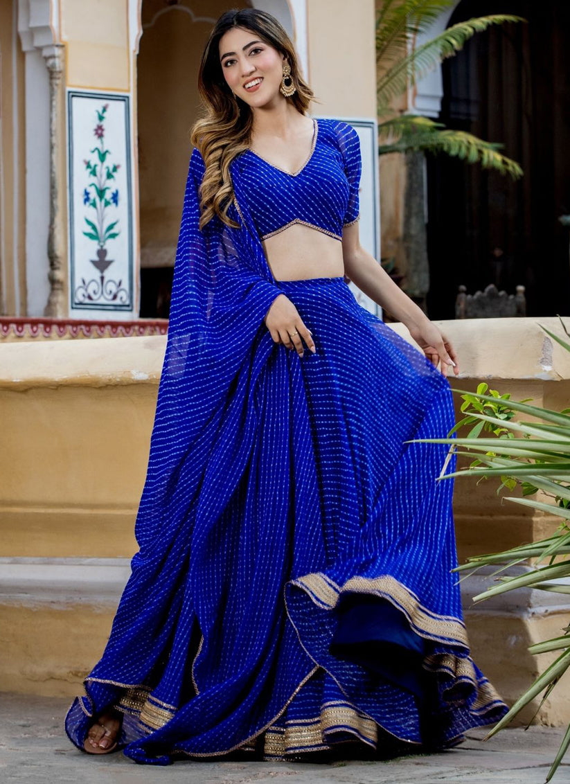 Royal Blue Georgette Leheriya Print Festival Lehenga Choli