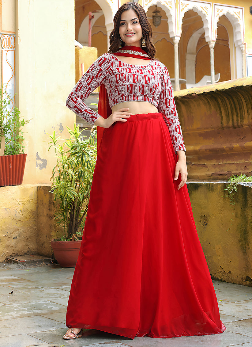 Red Heavy Lehenga Choli Set for Festival
