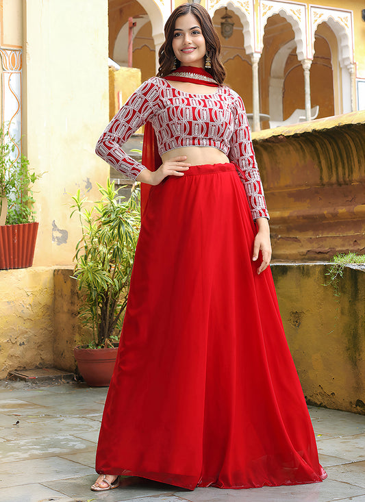 Red Heavy Lehenga Choli Set for Festival