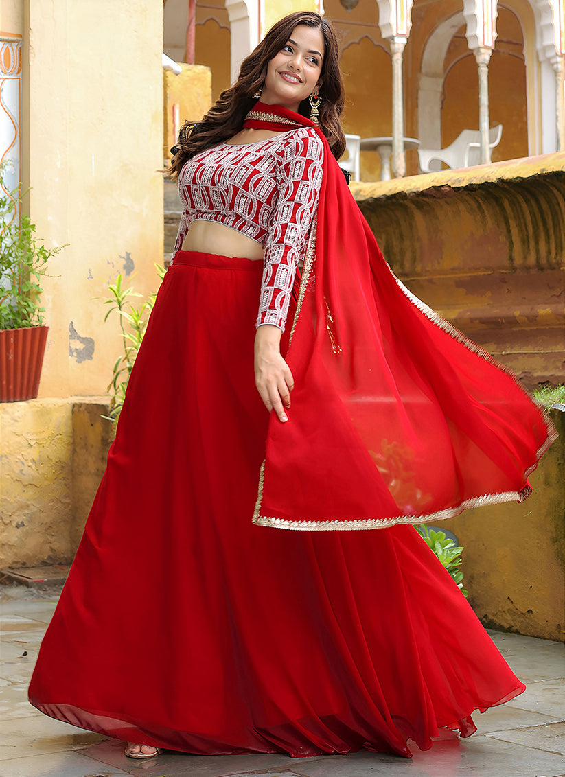 Red Heavy Lehenga Choli Set for Festival