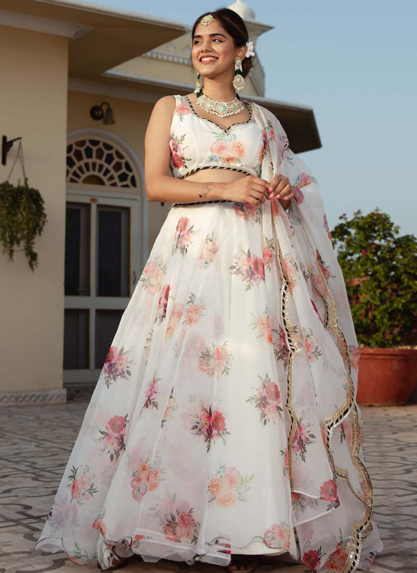 Pearl White Organza Festival Lehenga Choli