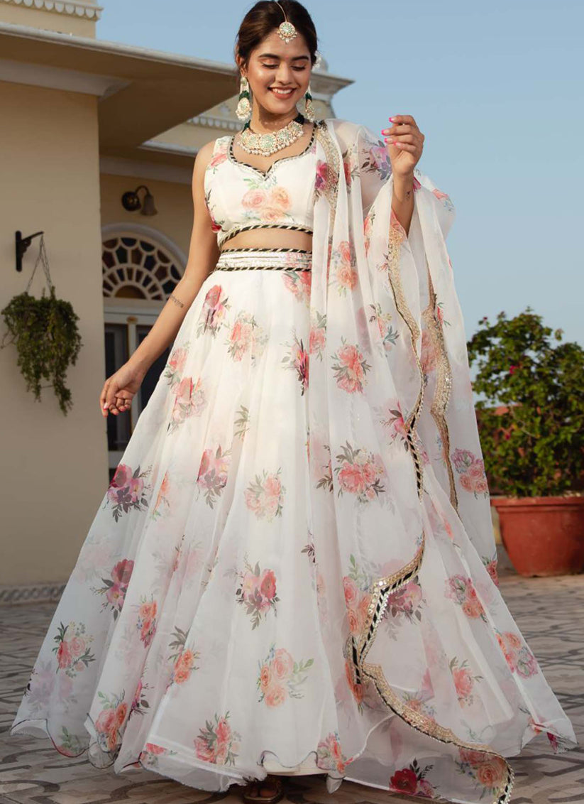 Pearl White Organza Festival Lehenga Choli