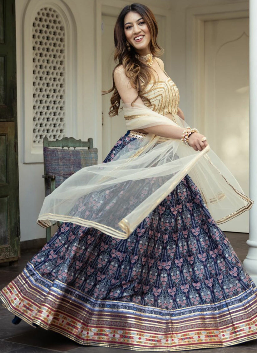 Navy Blue Art Silk Festival Lehenga Choli