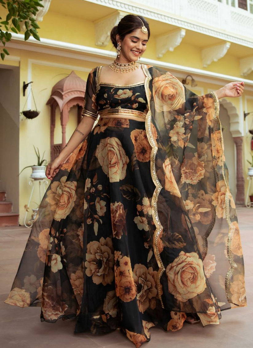 Black Organza Festival Lehenga Choli