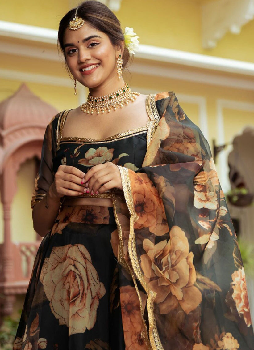 Black Organza Festival Lehenga Choli