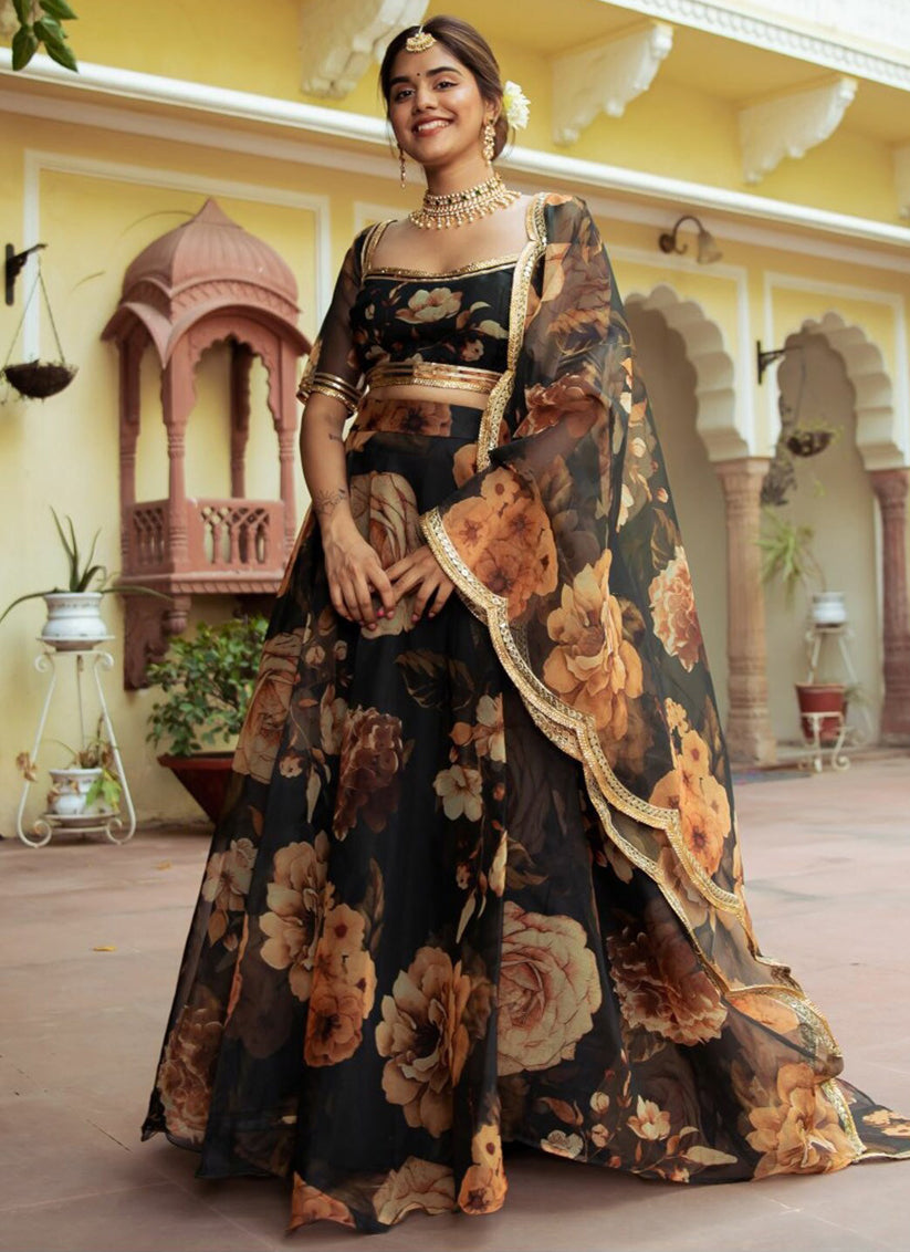 Black Organza Festival Lehenga Choli