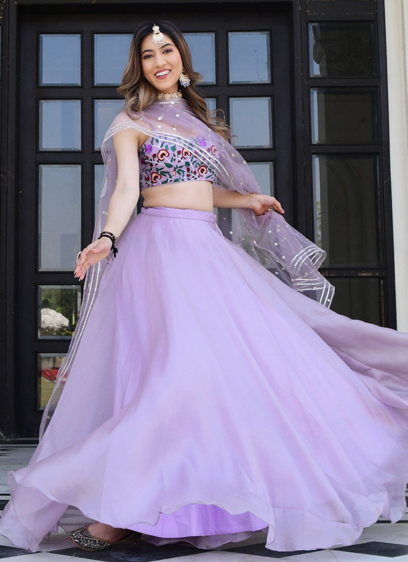 Lavender Organza Net Festival Lehenga Choli