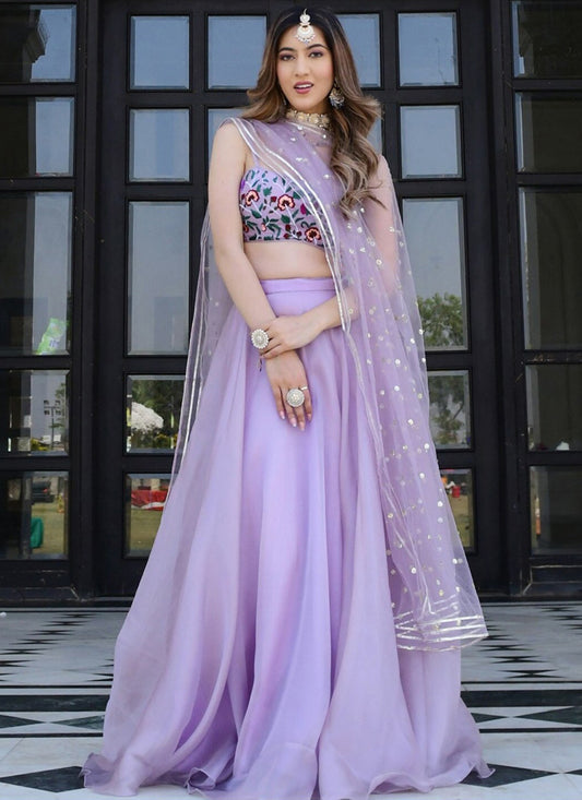 Lavender Organza Net Festival Lehenga Choli