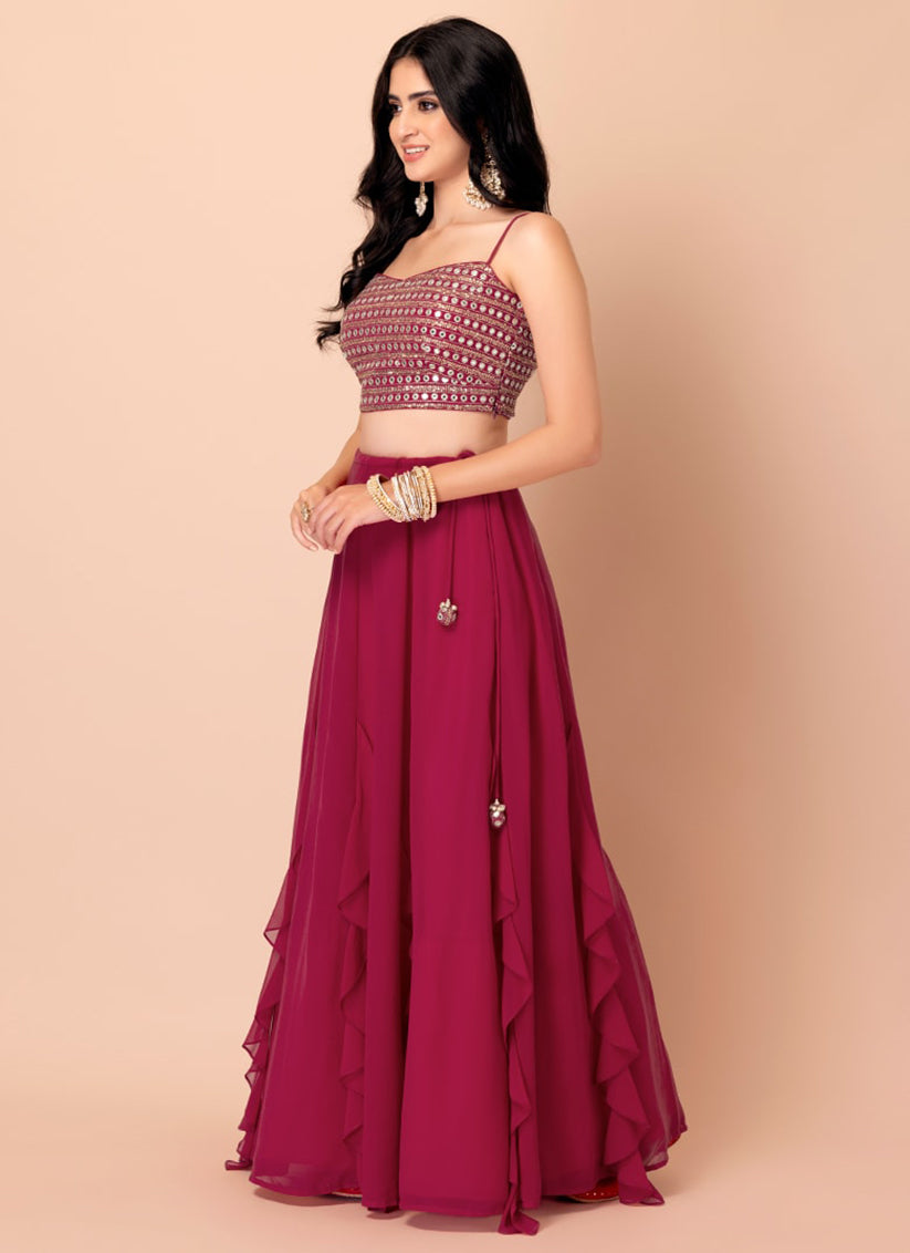 Magenta Georgette  Sequins Work  Lehenga Choli
