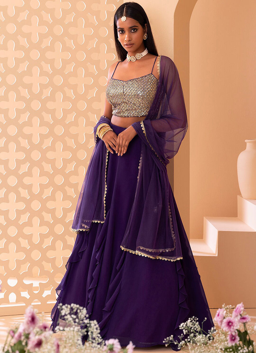 Purple Georgette  Sequins Work  Lehenga Choli