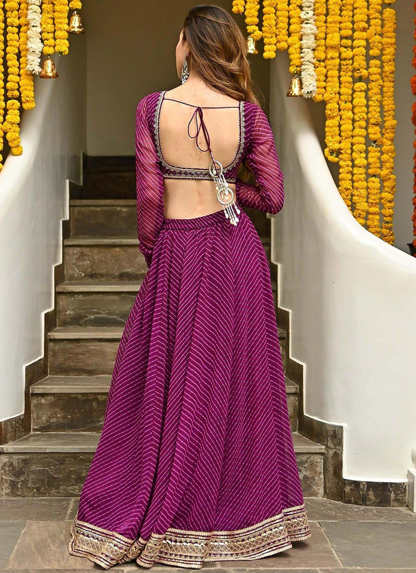 Purple Georgette Leheriya Print Festival Lehenga Choli