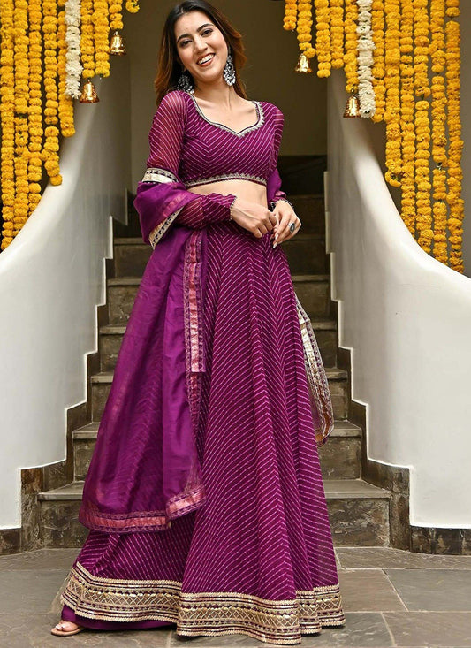 Purple Georgette Leheriya Print Festival Lehenga Choli