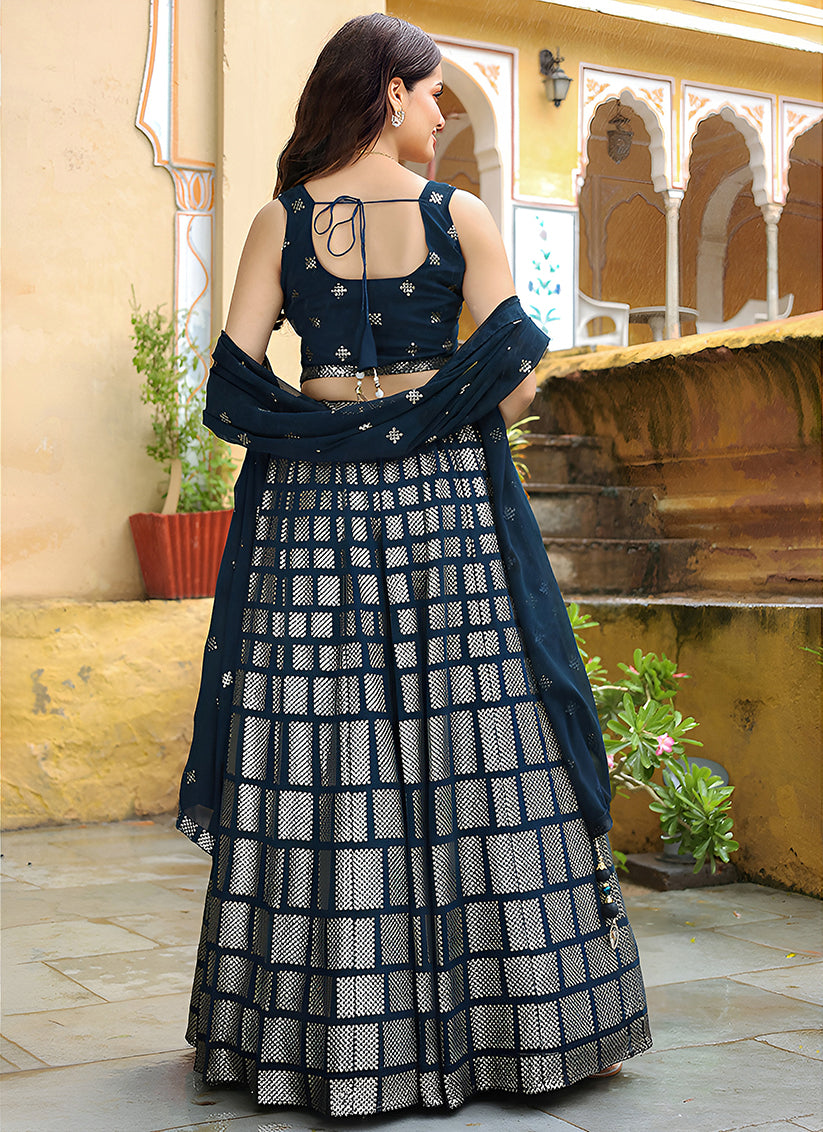 Teal Blue Heavy Lehenga Choli Set for Festival