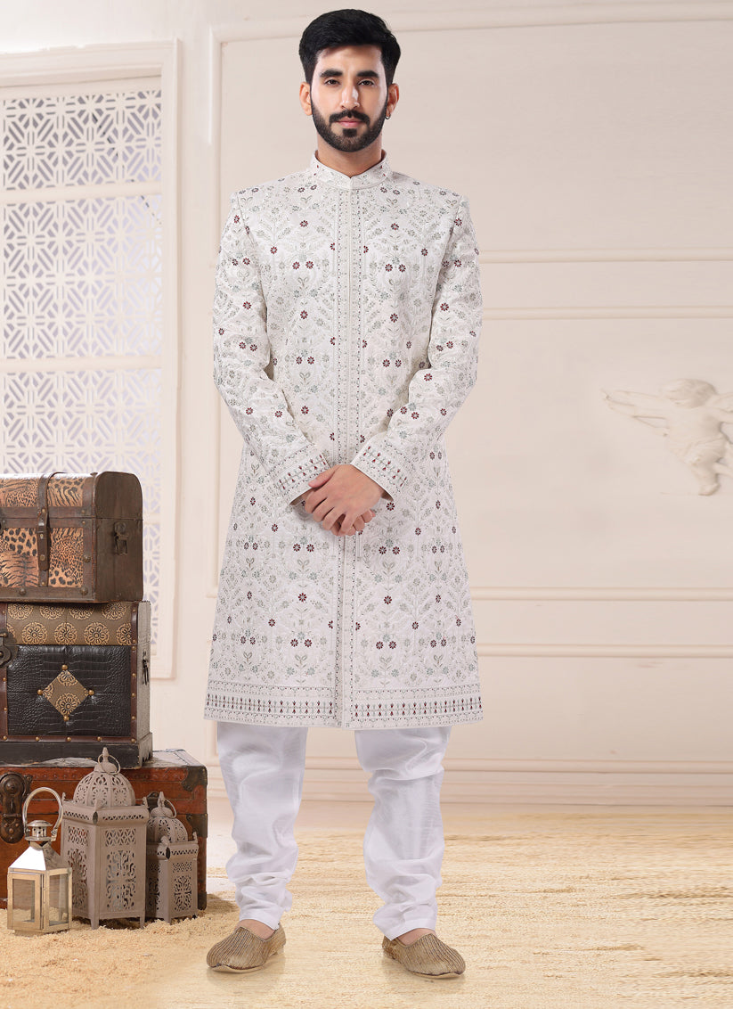 White Silk Sherwani