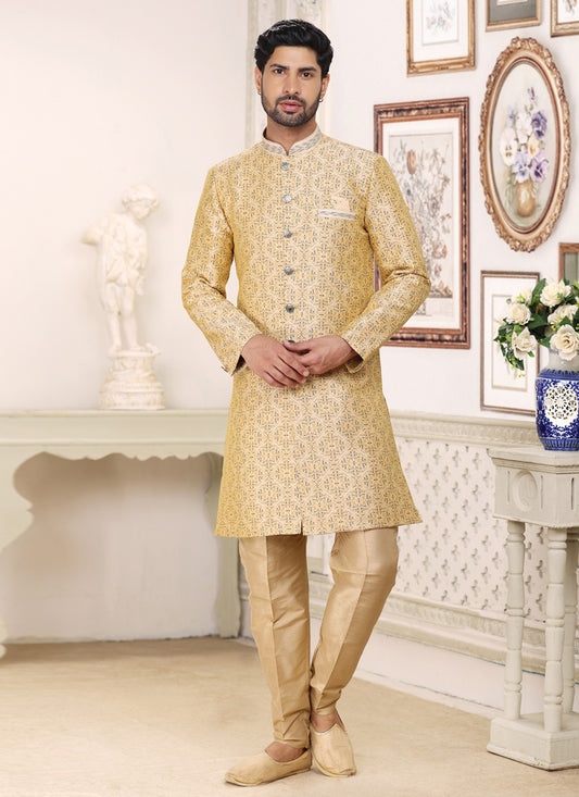 Cream Banarasi Jacquard Indo Western