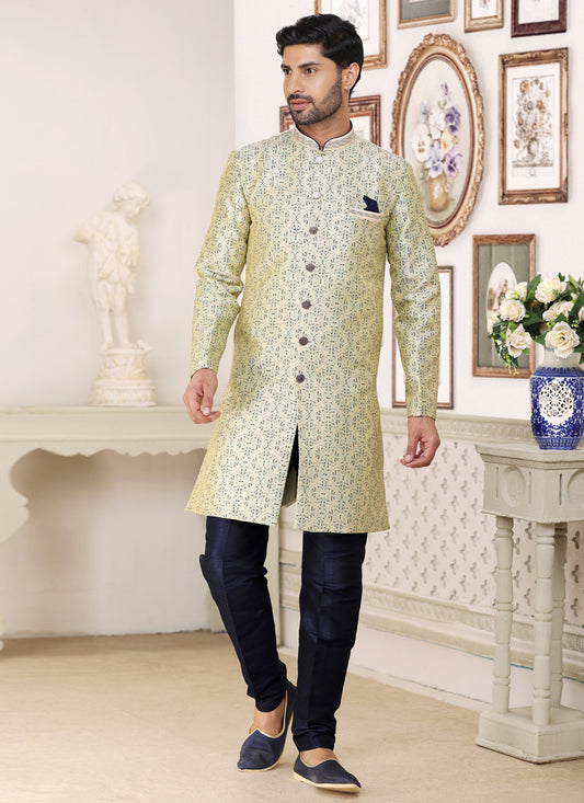 Cream Banarasi Jacquard Indo Western