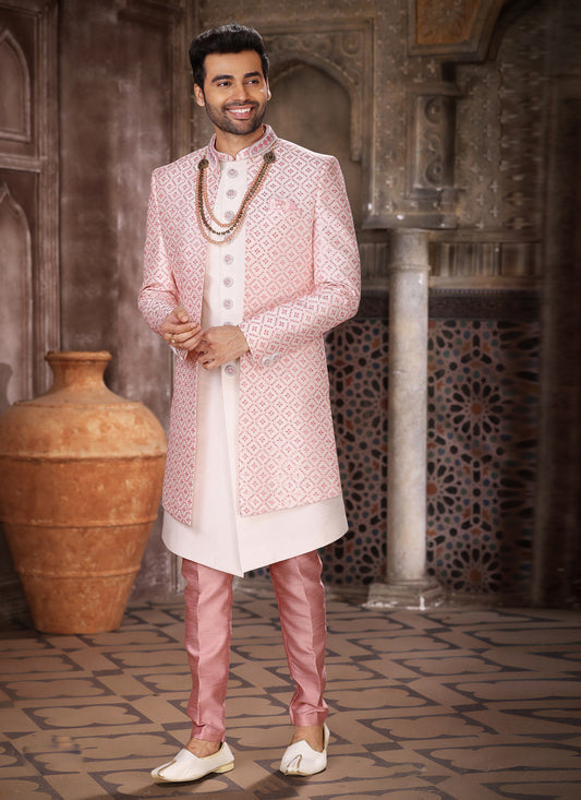 Blush Pink Art Silk 3 Piece Indo Western